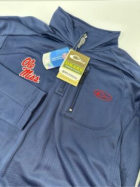 NWT! Drake Waterfowl Ole Miss Rebels Breathelite 1/4 Zip Pullover Navy Small A7